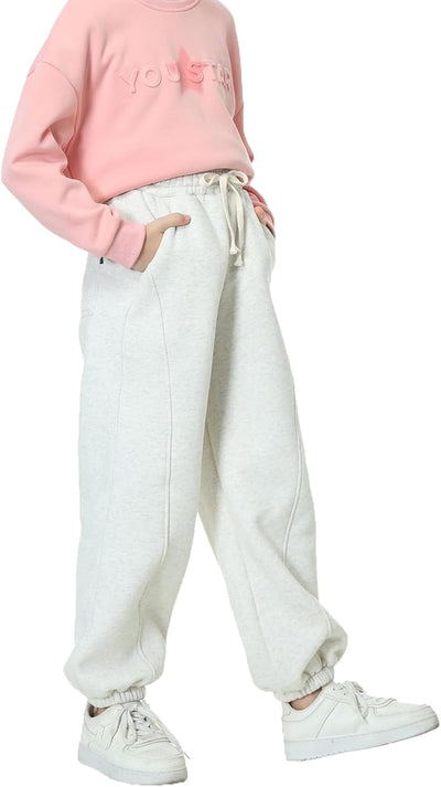 Rolanko Jogging Hose für Mädchen, Baumwoll Fleece Sport Joggers Trainingsanzug mit Mehreren Taschen