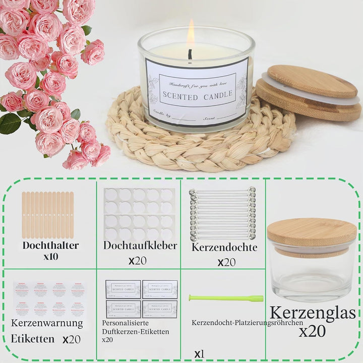 MILIVIXAY Klar Glas-Kerzengläser mit Deckel und Kerzenherstellungs-Kits – grosse breite Öffnung, kle