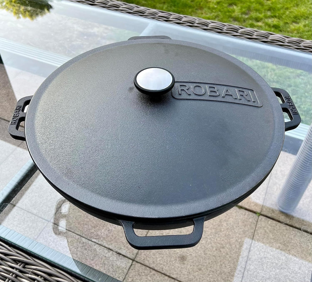 Gusseisen Kasan 12 L mit Deckel Schaumlöffel WOK KAZAN Campingtopf Gulaschkessel