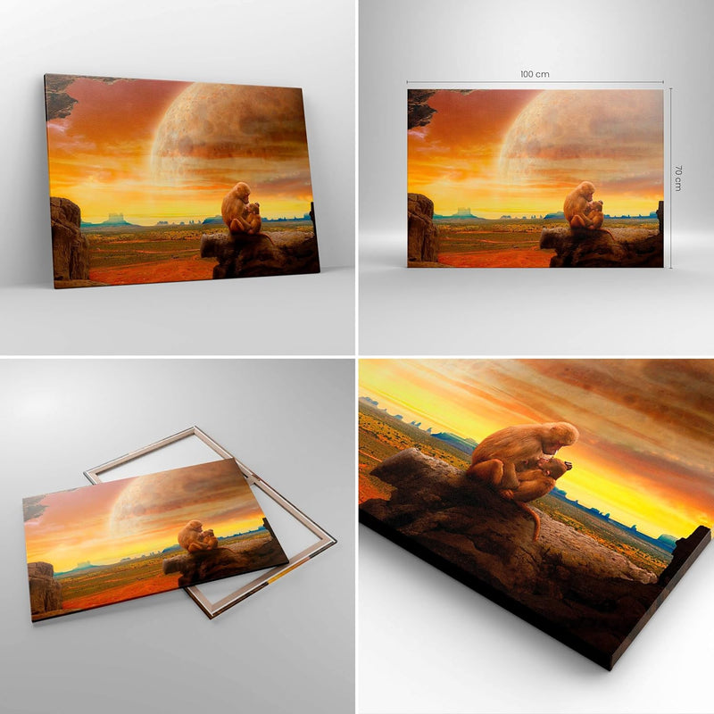 Bilder auf Leinwand 100x70cm Leinwandbild Affen Mutter Natur Berg Gross Wanddeko Bild Schlafzimmer K