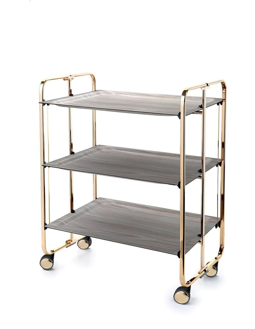 DON HIERRO - Servierwagen klappbar, Bauhaus, 3 Böden. Goldenem Rahmen-Eschenholz 66 x 43 x 82 cm. Es