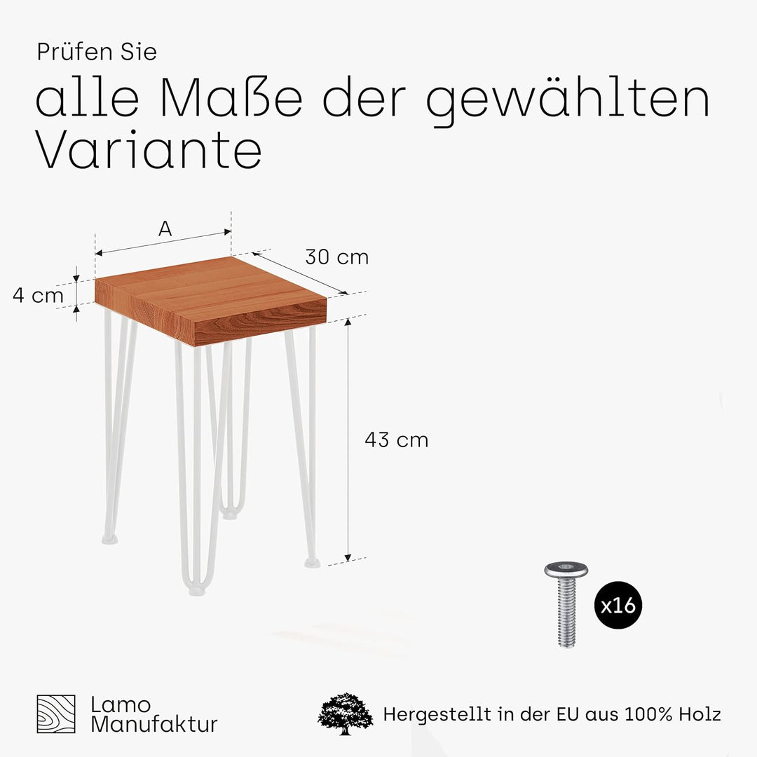 LAMO Manufaktur Hocker Beistelltisch Sitzbank Bettbank 30x30x47 cm, Möbelfüsse Creative Weiss/Dunkel