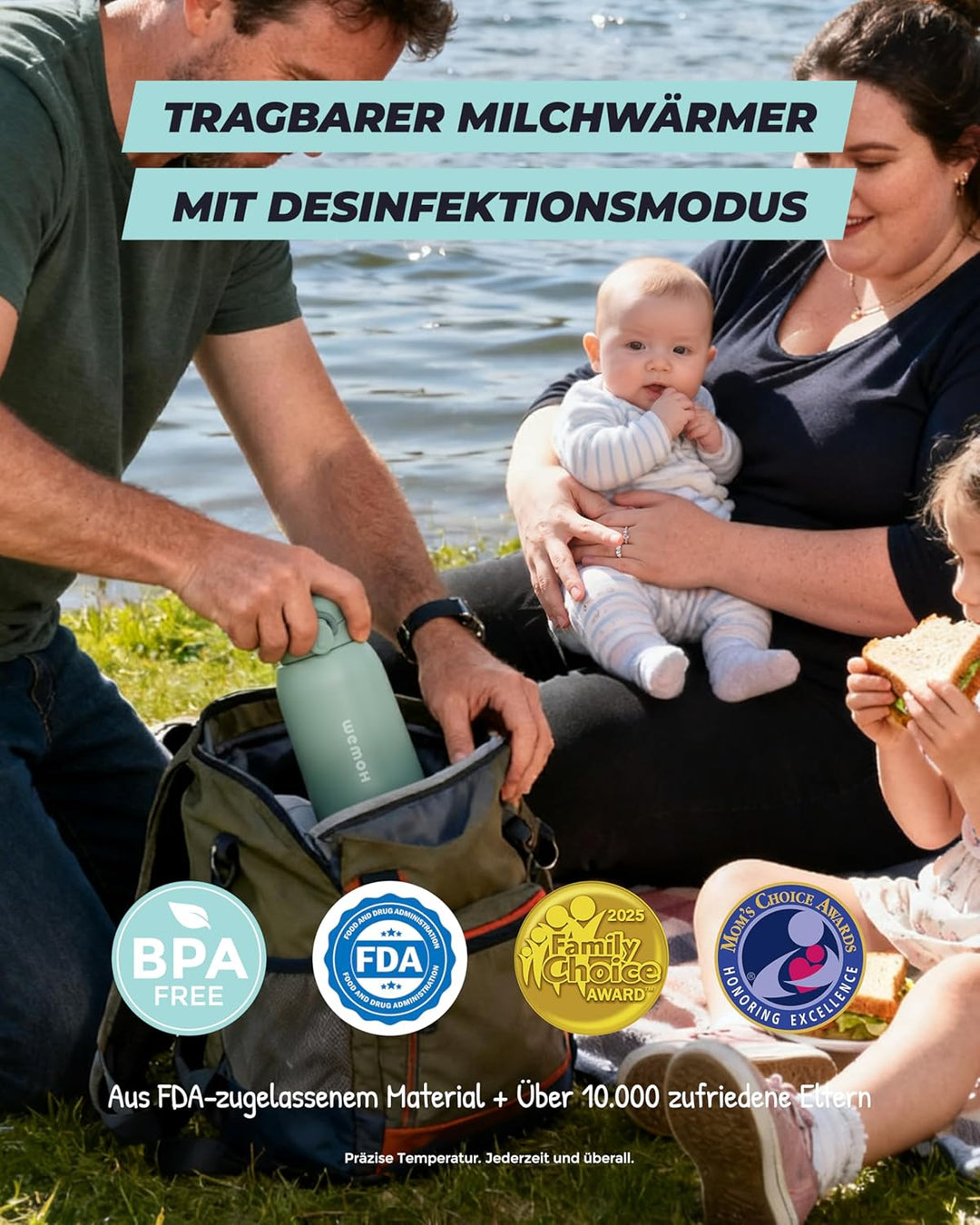 Tragbarer Flaschenwärmer Baby für unterwegs mit Selbstreinigungsfunktion, Präzise Temperaturkontroll