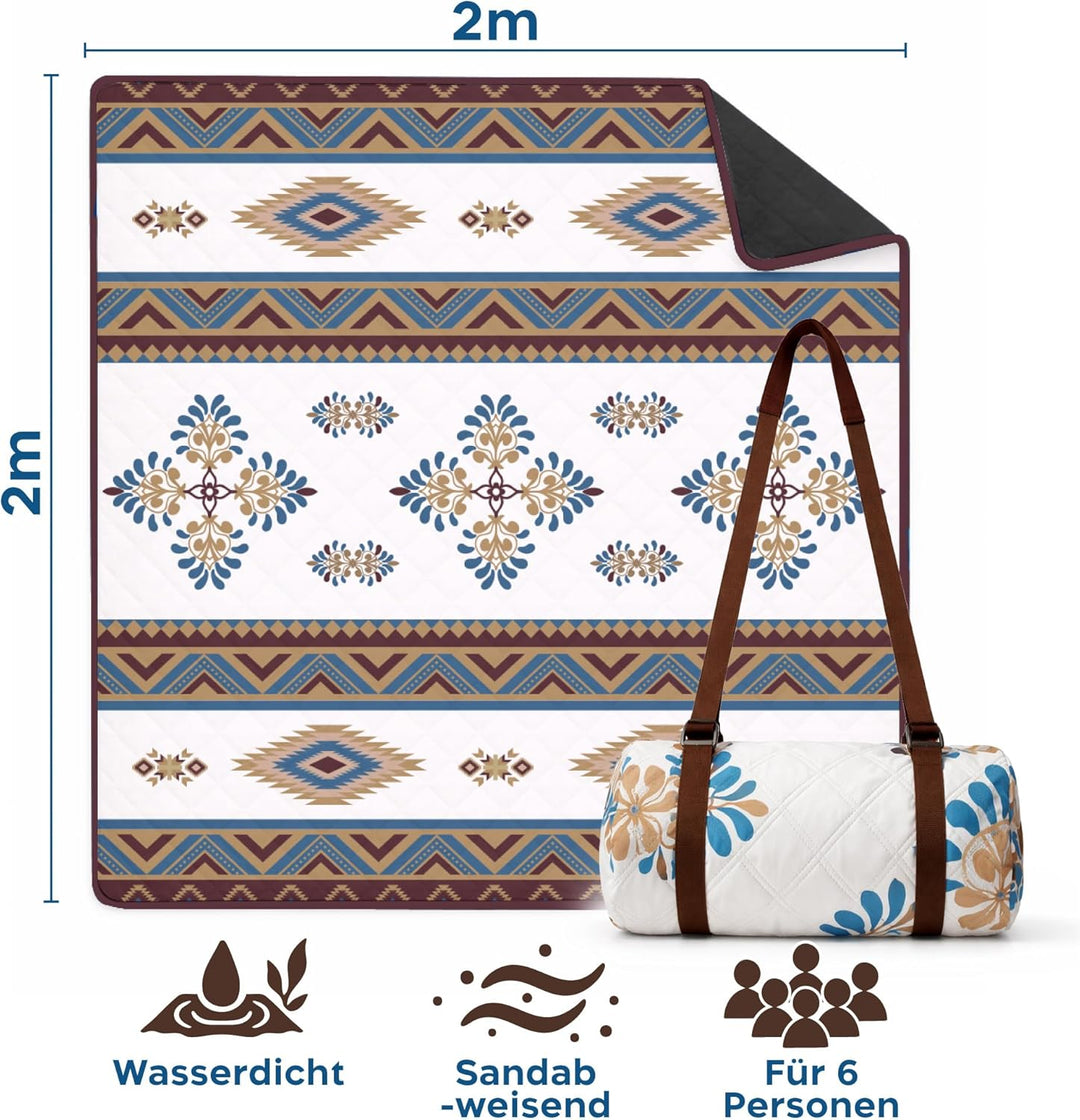 Twinzee Picknickdecke 200x200 cm Wasserdicht - Waschbare Stranddecke XXL für Strand, Camping, Outdoo