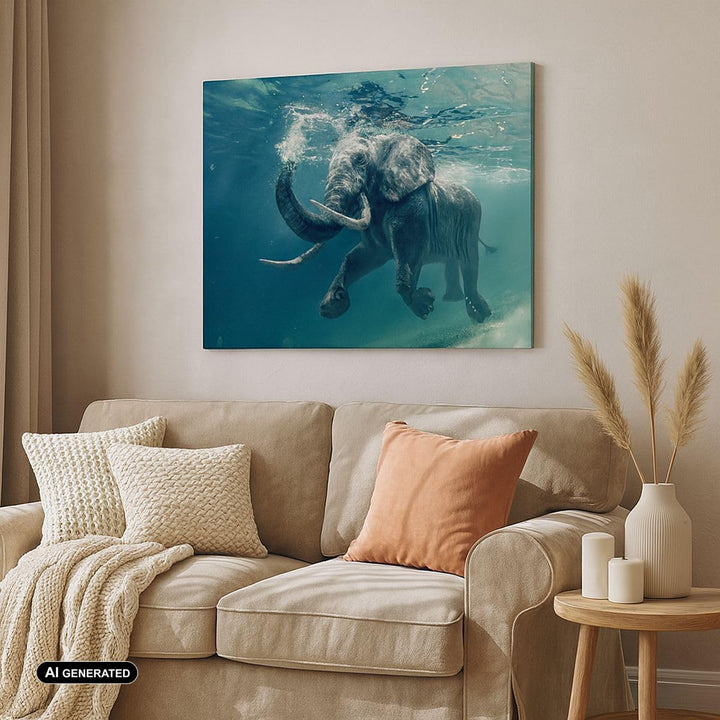 Bilder auf Leinwand 100x70cm Leinwandbild mit Rahmen Elefant Tier Wasser Gross Wanddeko Bild Schlafz