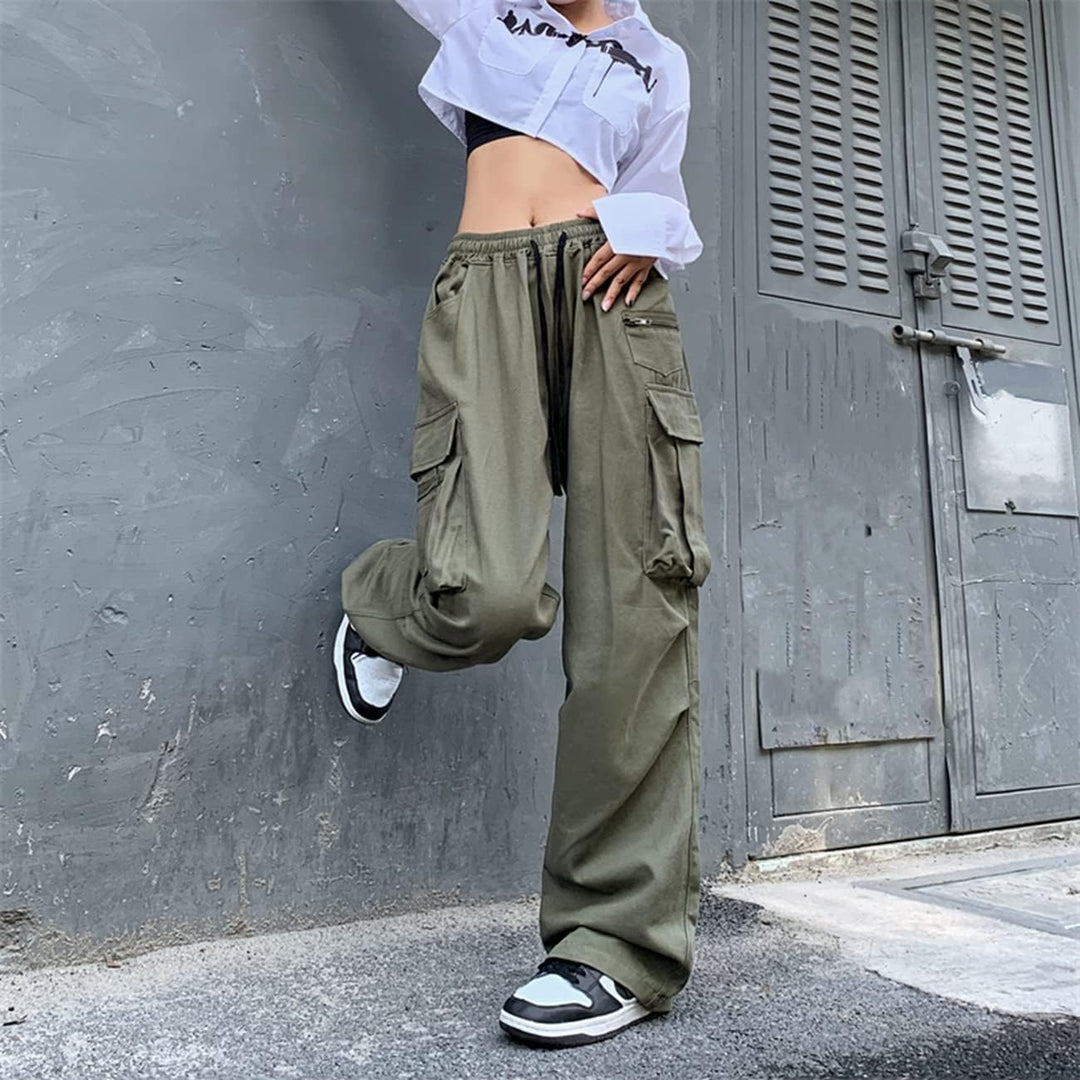 Linsennia Cargohose Damen Baggy Y2k Cargo Parachute Pants Weite Teenager Mädchen High Waist Streetwe