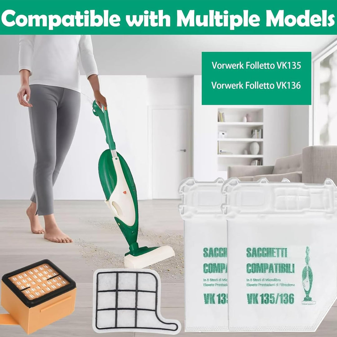 12 Staubsaugerbeutel und 2 Motorschutzfilter +2 Hygienefilter für VK Kobold VK 135 vk136 12+2+2, 12+