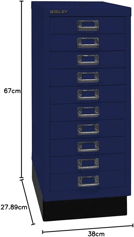 BISLEY MultiDrawer, 29er Serie mit Sockel, DIN A4, 10 Schubladen, Metall, 639 Oxfordblau, 38 x 27.9