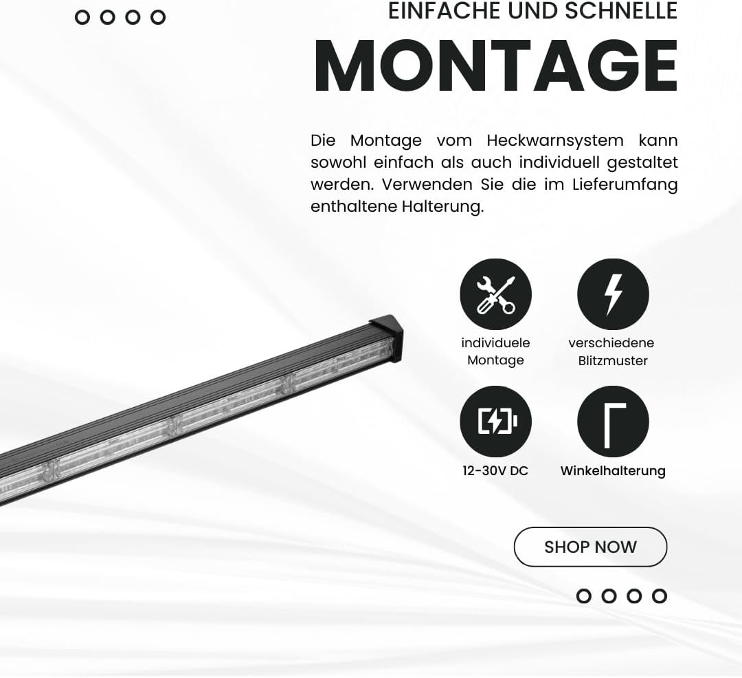 Heckwarnsystem Backstorm 2023 ECE R65-62cm | Heckabsicherung | Zulassung ECE R65 | Frontblitzer | Wa
