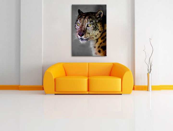 aufmerksamer Schneeleopard schwarz/weiss Deluxe Format: 100x70 cm auf Leinwand, XXL riesige Bilder f