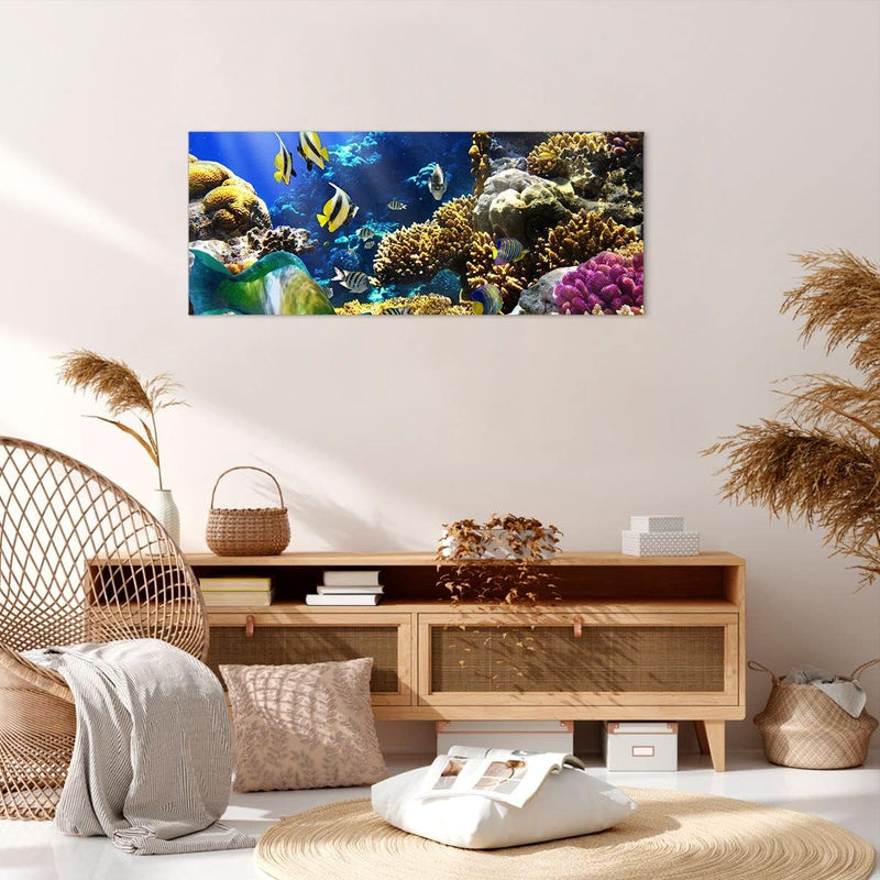 Wandbilder Dekoration Wohnzimmer Korallenriff Ozean Krabbe Fisch Panorama Bilder auf Leinwand 120x50