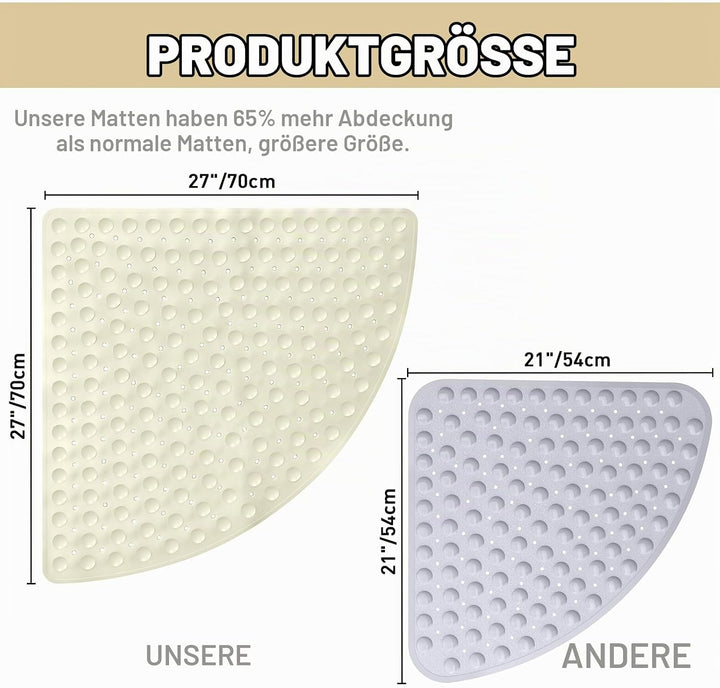 Duschmatte rutschfest Eckduschmatte 70 * 70cm, Duscheinlage Dreieckig mit Saugnäpfe für Eckdusche, D