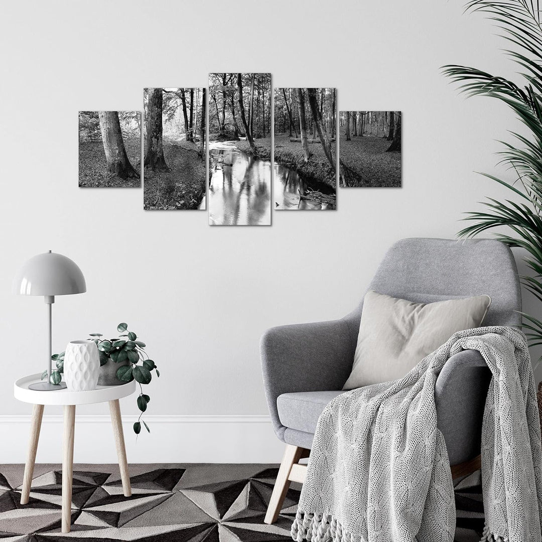 Runa Art Wandbilder Wald Landschaft 5 Teilig Bild auf Vlies Leinwand Deko Schlafzimmer Wohnzimmer Fl