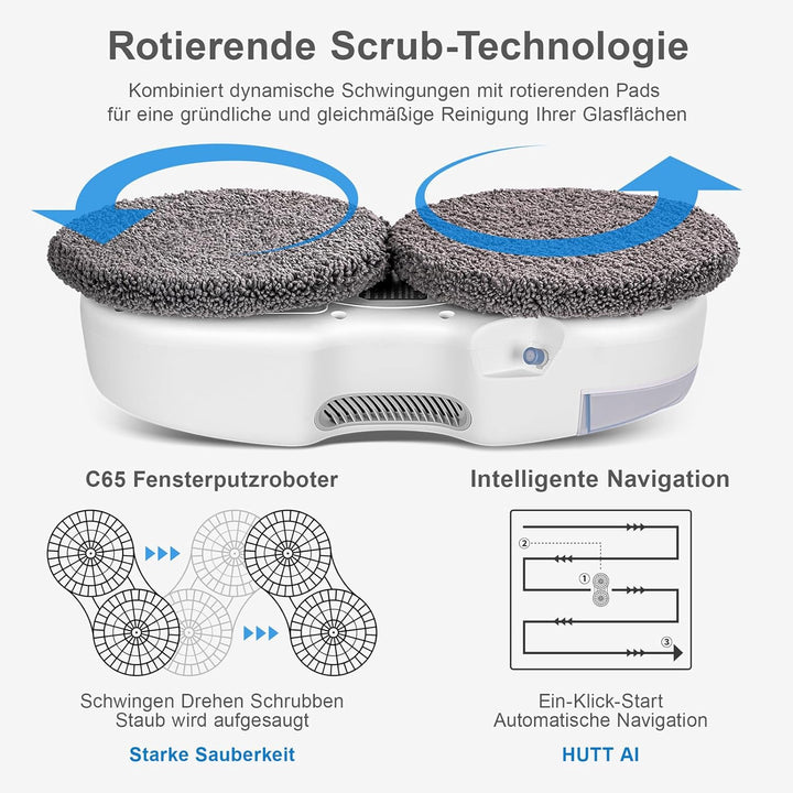 HUTT C6 Fensterputzroboter mit Sprühfunktion, Elektrischer Fensterputzer Fernbedienung mit 80ML Tank