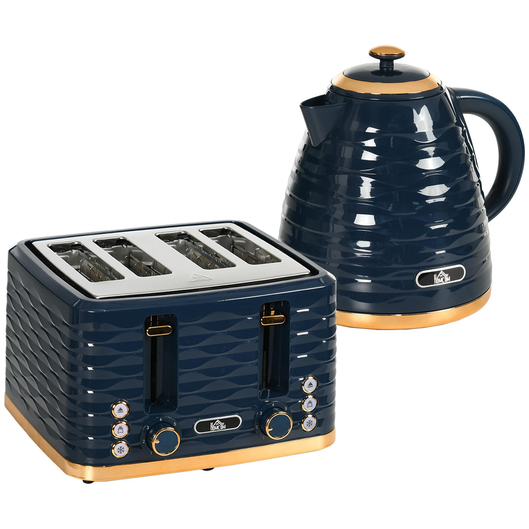 HOMCOM Wasserkocher Toaster Set Frühstück-Set mit 1,7L Wasserkocher, 4 Scheiben Toaster, 2200 W, 7 B