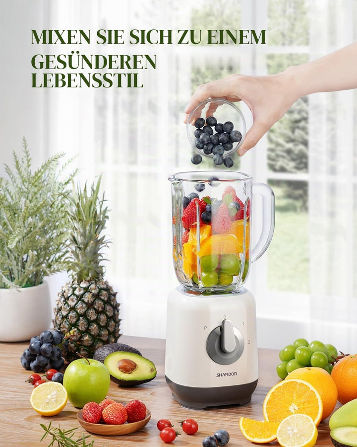Standmixer, Smoothie Maker für schnelles 3D-Mehrwinkelschneiden, Mixer mit 2 Geschwindigkeiten und P