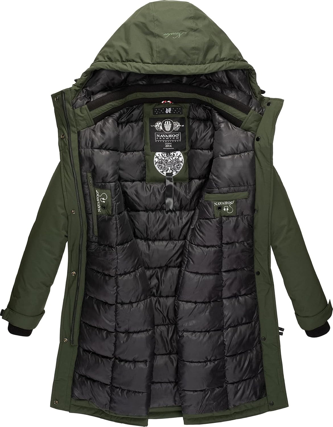 Navahoo Damen Wintermantel Winterparka mit Kapuze Letiziaa XS-3XL M Grün, M Grün