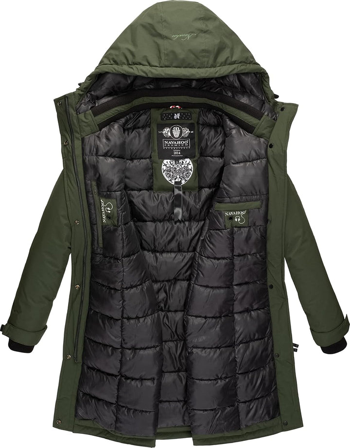 Navahoo Damen Wintermantel Winterparka mit Kapuze Letiziaa XS-3XL M Grün, M Grün