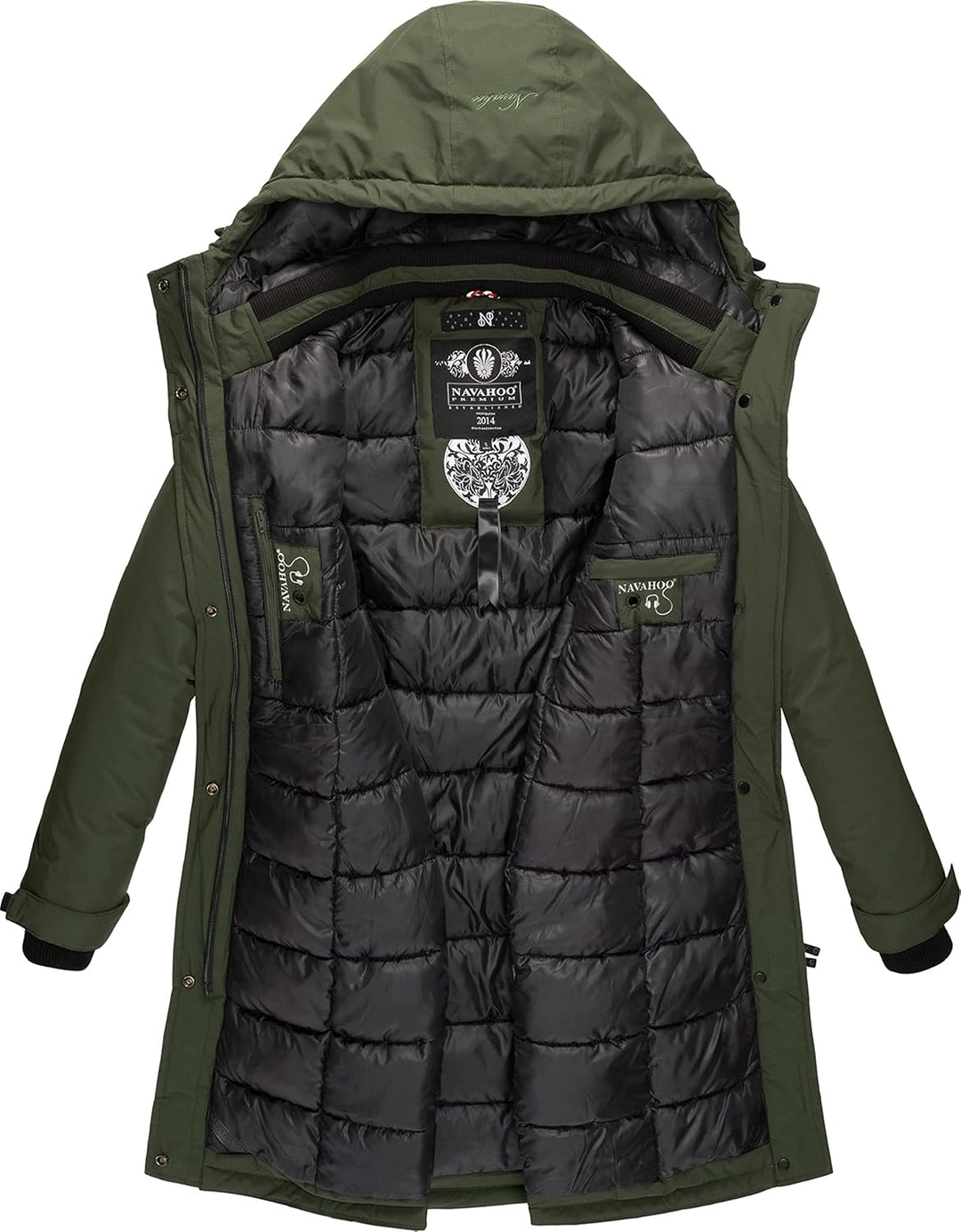 Navahoo Damen Wintermantel Winterparka mit Kapuze Letiziaa XS-3XL L Grün, L Grün