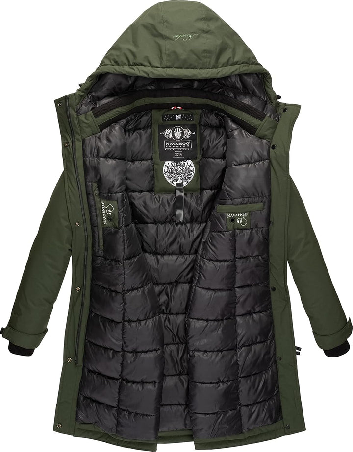 Navahoo Damen Wintermantel Winterparka mit Kapuze Letiziaa XS-3XL L Grün, L Grün