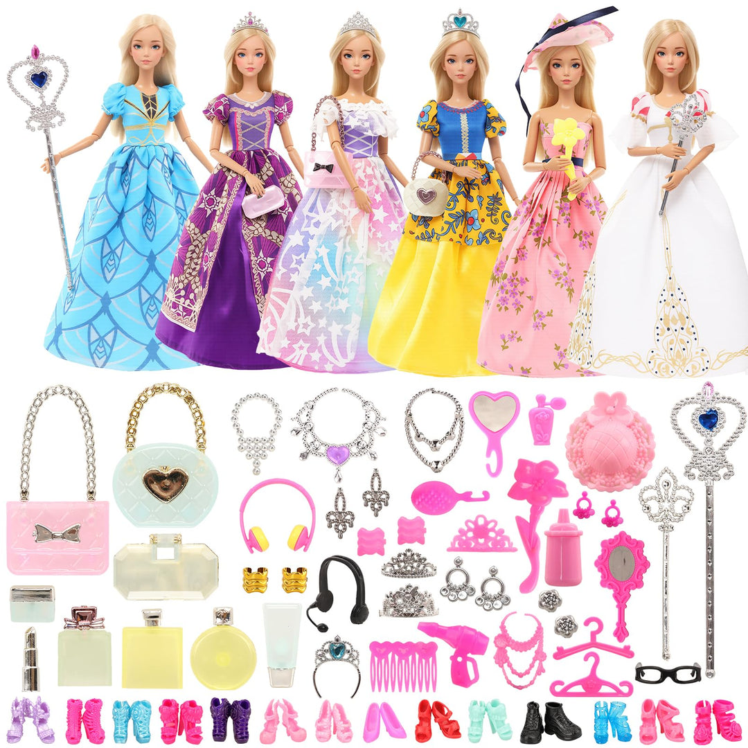 Miunana 55 Prinzessin Kleider Kleidung Schmuck Zubehör Puppenkleidung Party Abendkleider für Puppen