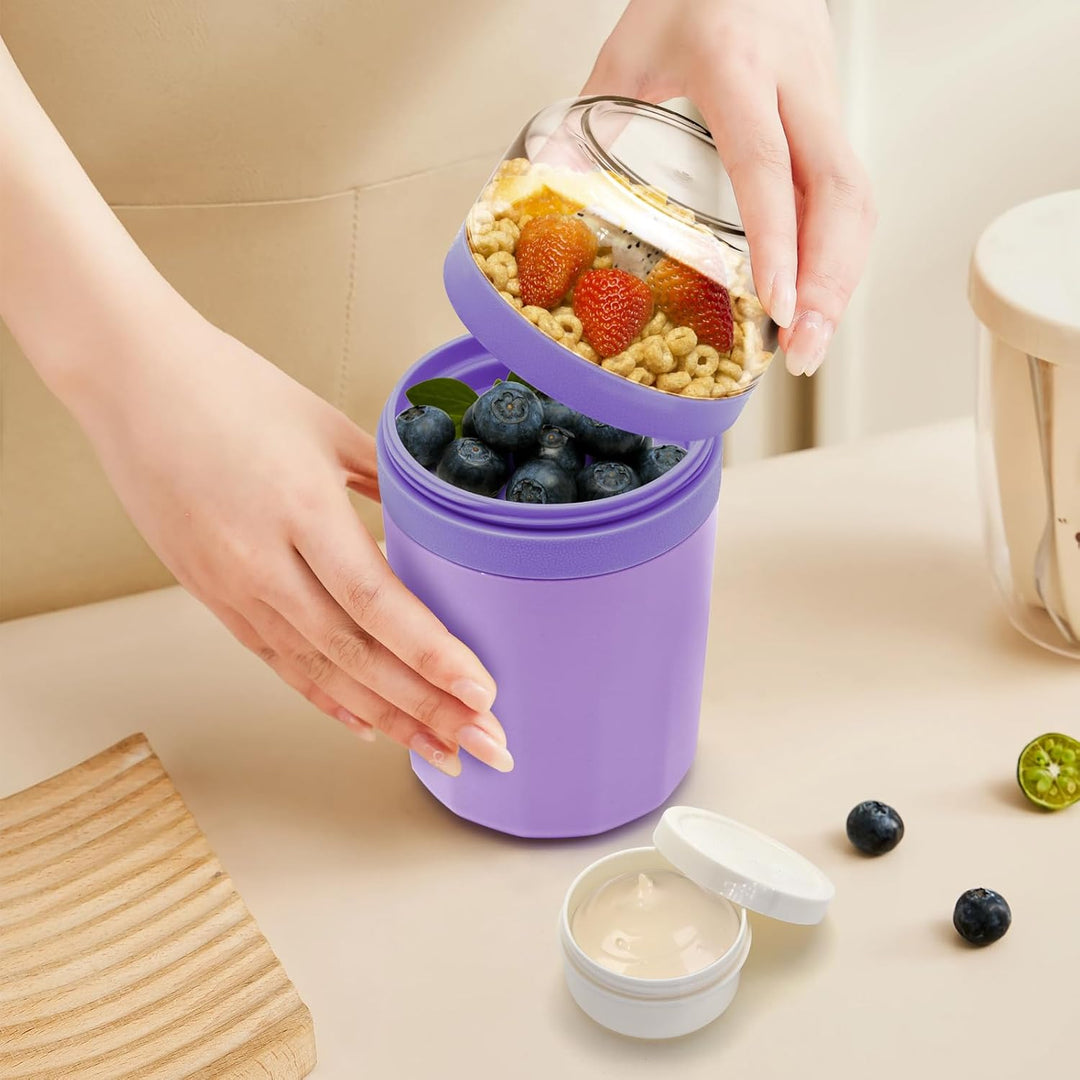 IJIAMY Müslibecher to Go, Premium Qualitat Joghurtbecher to Go Kinder mit Löffel 520ML+250ML, Auslau