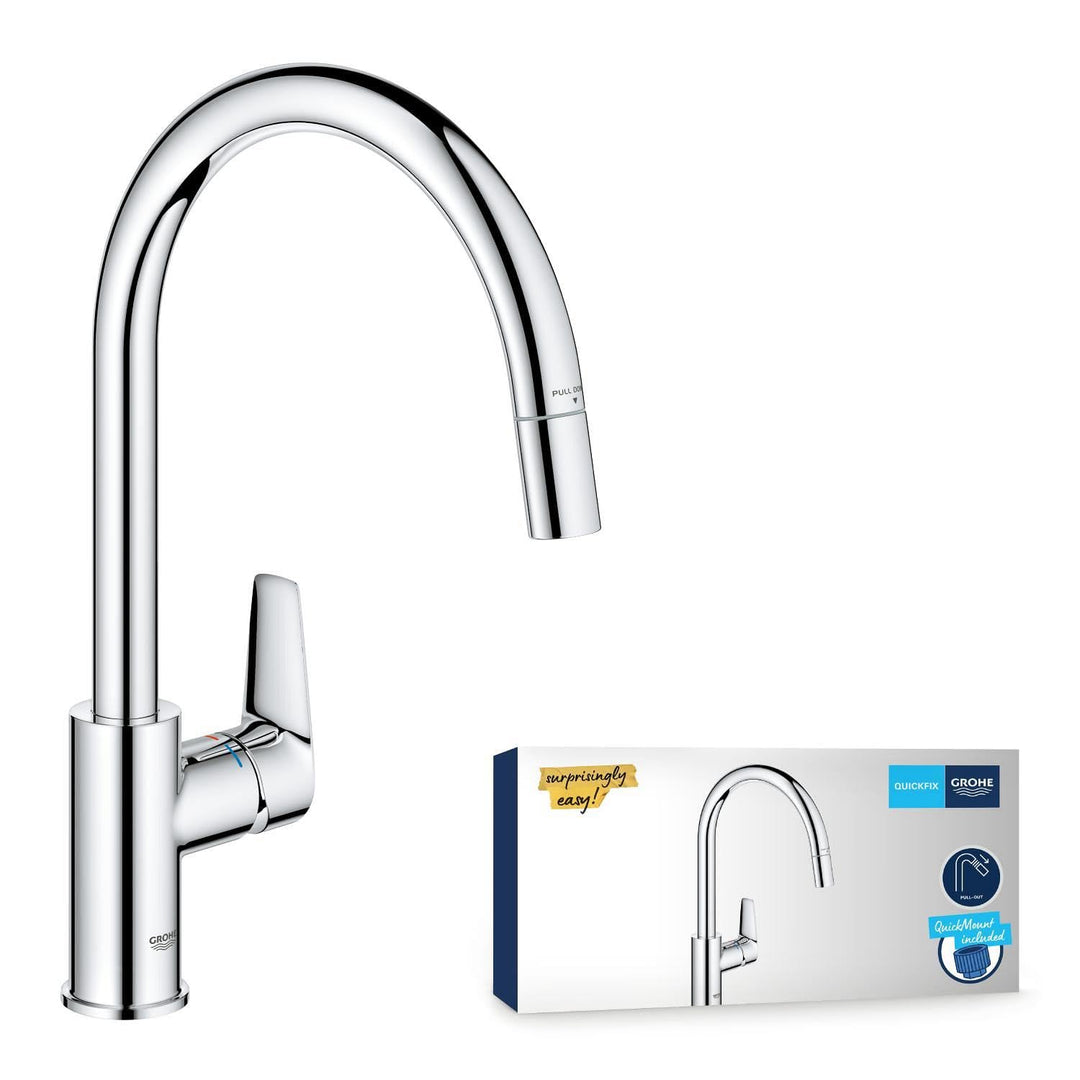 GROHE StartEdge - Einhand- Spültischarmatur (hoher Auslauf, herausziehbare Mousseurbrause, Schwenkbe