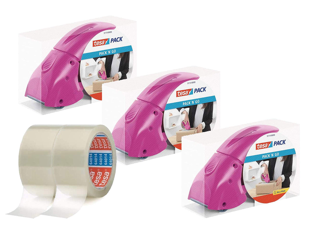 tesapack Abroller Pack' n' Go - Ergonomischer, pinker Handabroller für Paketbänder - Inklusive 50 m