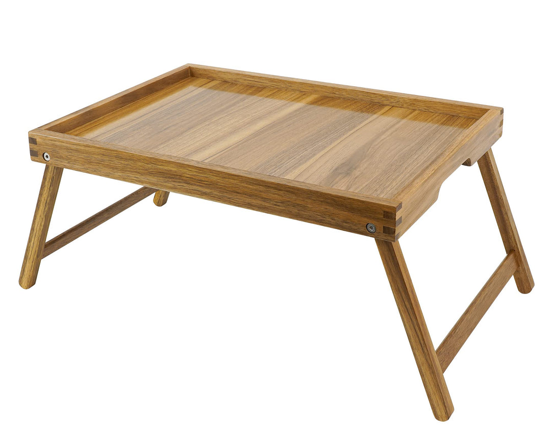 VaeFae Acacia Bed Table Tray, Frühstückstablett aus Holz mit klappbaren Beinen, Betttablett für Esse