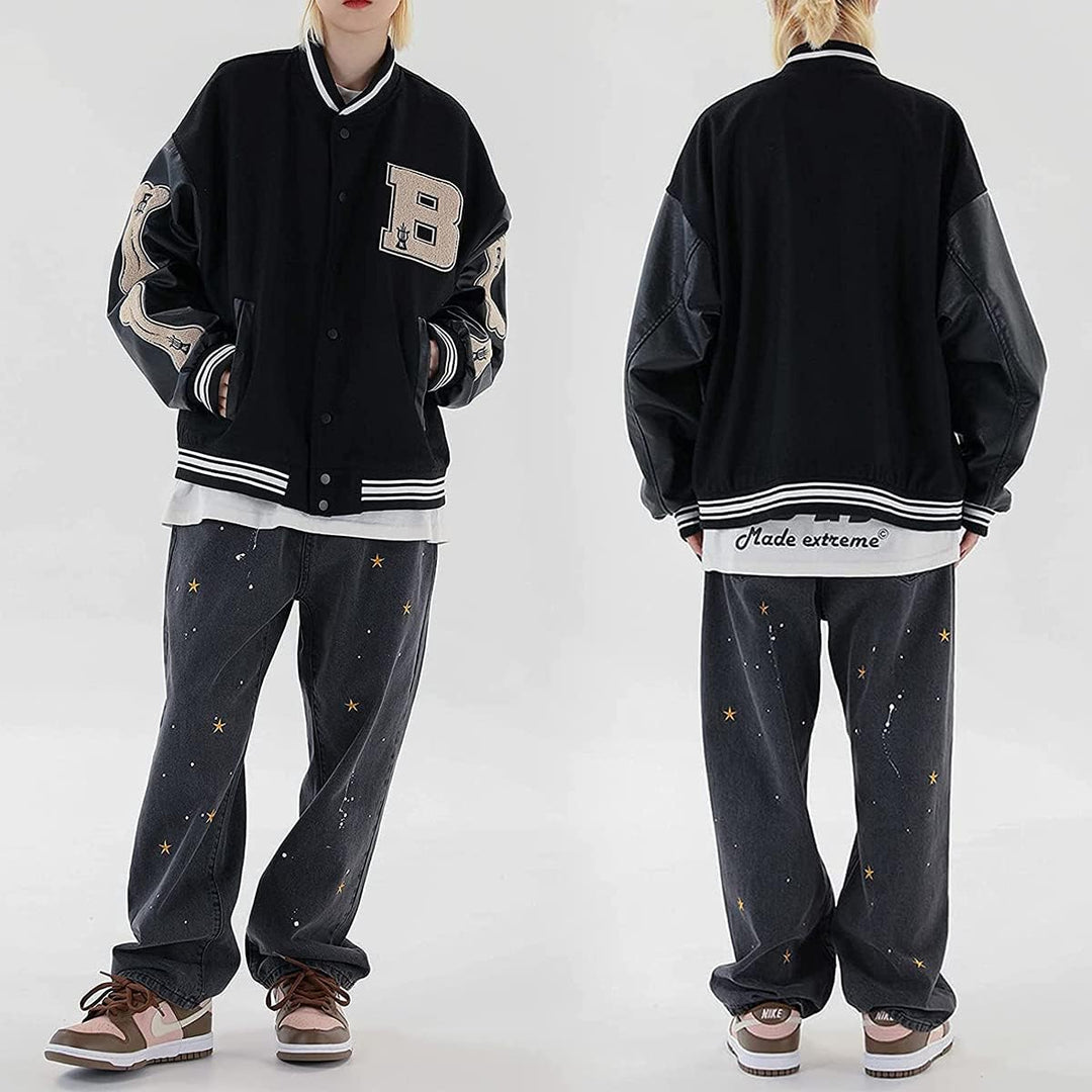 Moshtashio Herren College Jacke Baseballjacke Unisex Mode Sportjacke Sweatjacke Urban Stehkragen Str