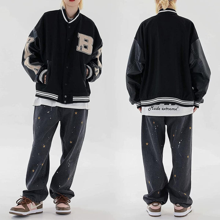 Moshtashio Herren College Jacke Baseballjacke Unisex Mode Sportjacke Sweatjacke Urban Stehkragen Str