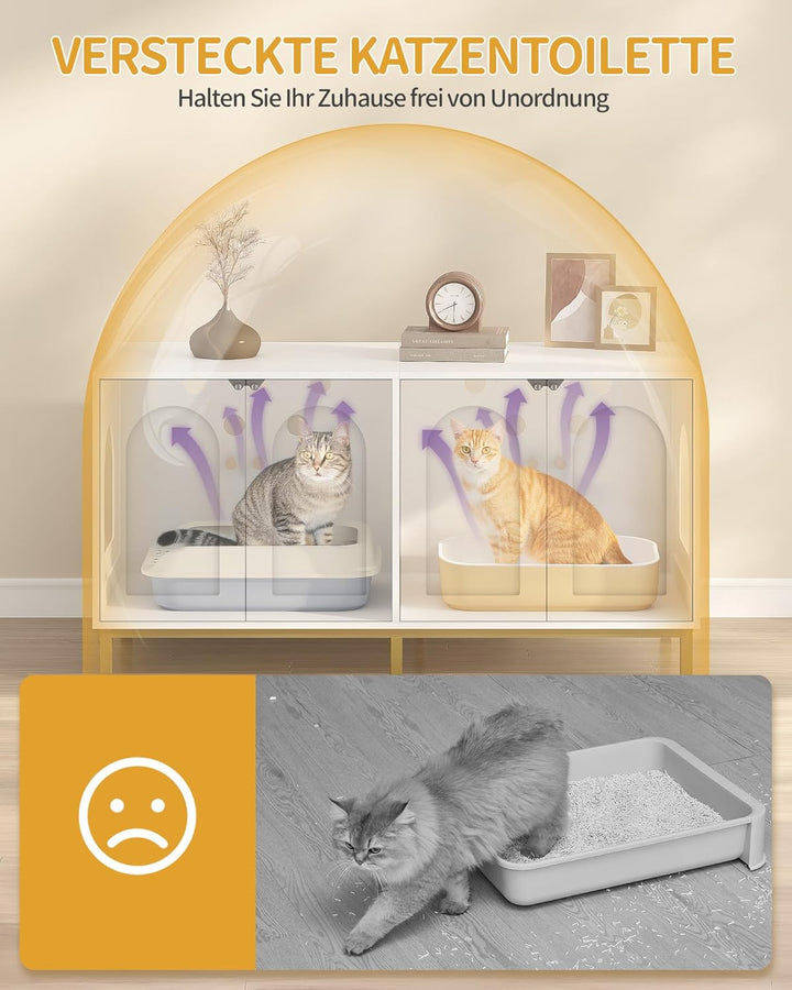 Hzuaneri Katzenschrank für 2 Katzen, 119cm Versteckte Katzentoilettenmöbel, Hölzernes Haustierhaus,