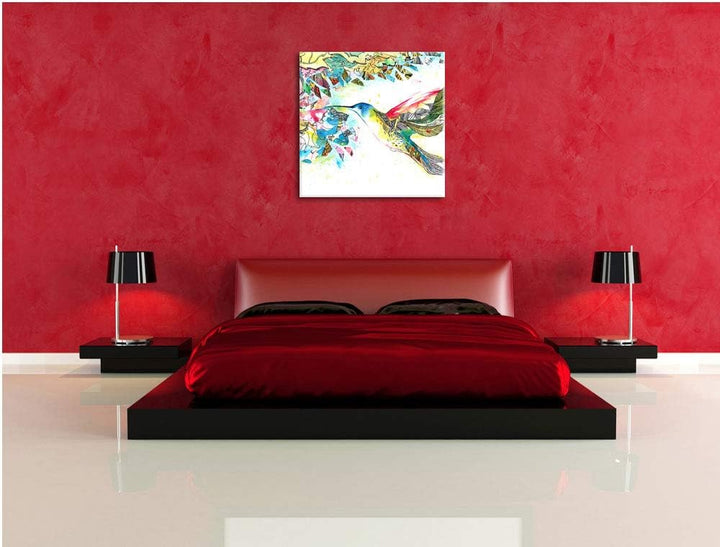 Pixxprint Kolibri Kunst, Format: 70x70 auf Leinwand, XXL riesige Bilder fertig gerahmt mit Keilrahme