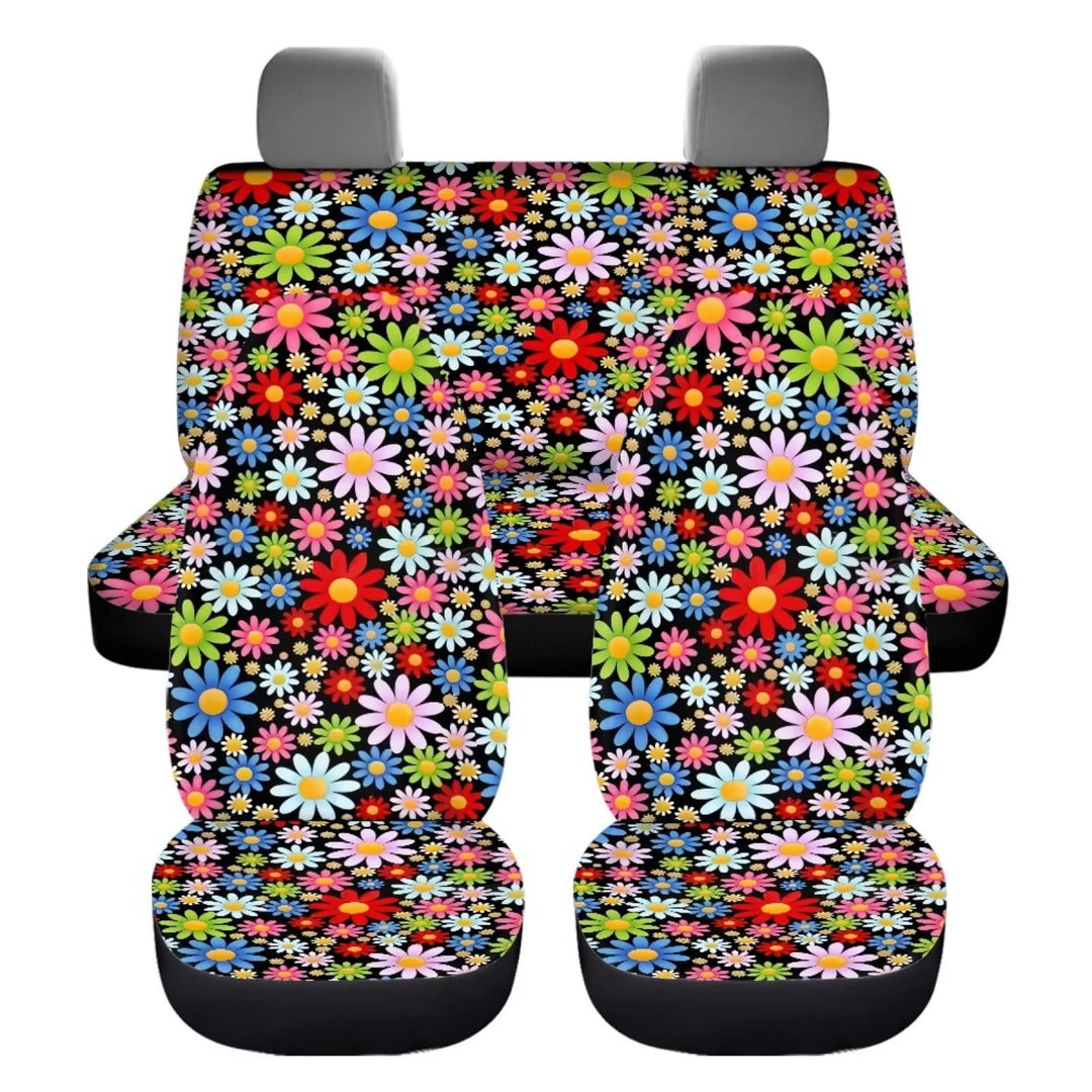 chaqlin Art Hippie Daisy Auto Sitzbezüge Set, 4-Pack Blühende Blumen Front Heck Auto Fahrzeug Seat P
