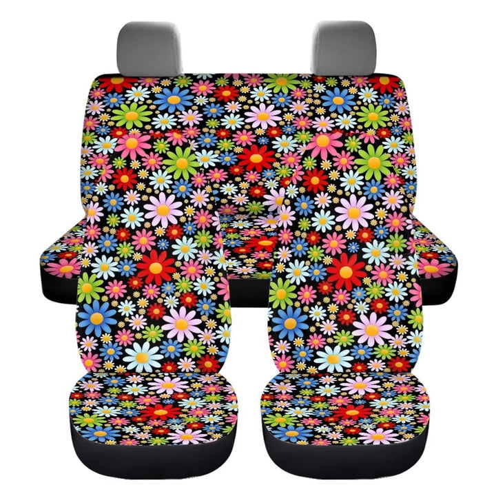 chaqlin Art Hippie Daisy Auto Sitzbezüge Set, 4-Pack Blühende Blumen Front Heck Auto Fahrzeug Seat P