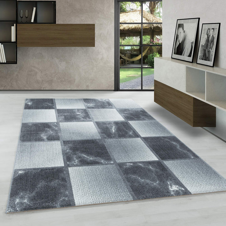 Carpetsale24 Modern Designer Teppich, Kurzflor Karo Design - Marmor Optik, Rechteckig, Grau Weiss, W