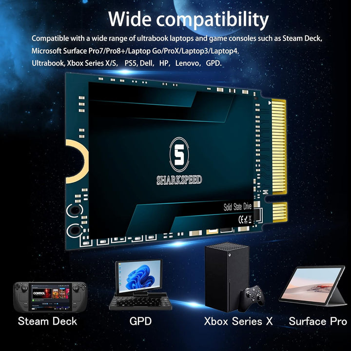 M.2 2230 SSD 1TB NVMe SHARKSPEED PCIe Gen 3.0 x4 30mm, SSD Festplatte Intern Solid State Drive für S