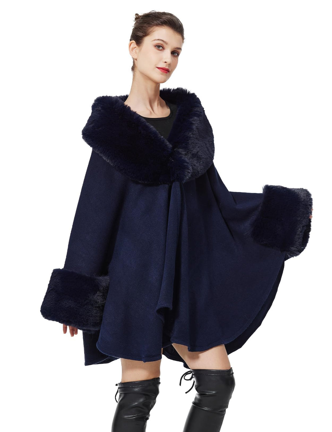 BEAUTELICATE Kunstpelz Poncho Stola Damen Umhang Cape Herbst Strickjacke Winter Mantel Mit Kunstfell