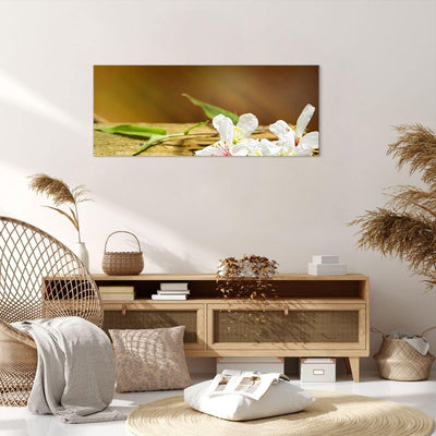 Wandbilder Dekoration Wohnzimmer Asien spa bambus blume Panorama Bilder auf Leinwand 120x50cm Leinwa