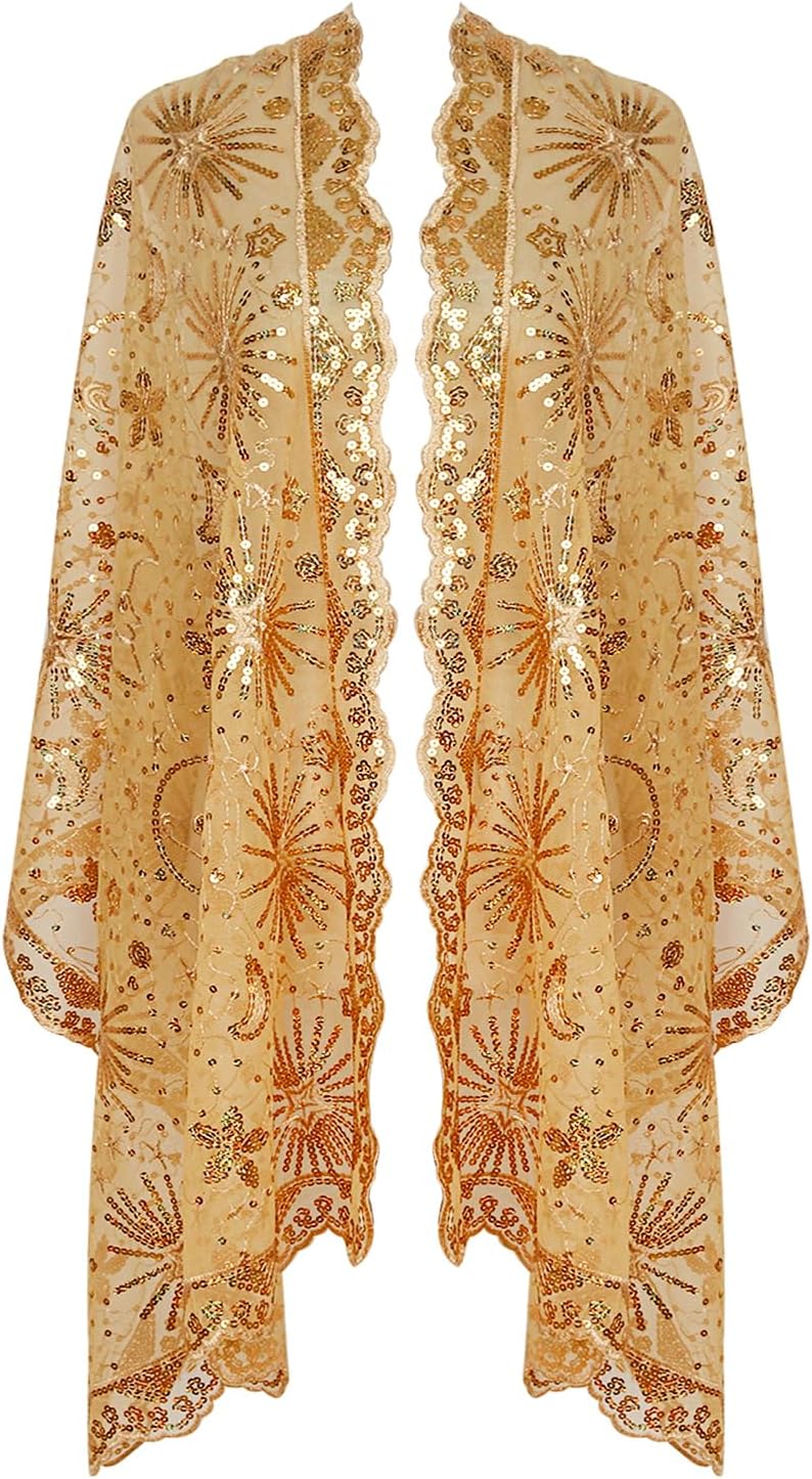 keland Damen Festlich Pailletten Umhang Schal Schultertuch Stola Tuch für Abendkleid A-gold, A-gold
