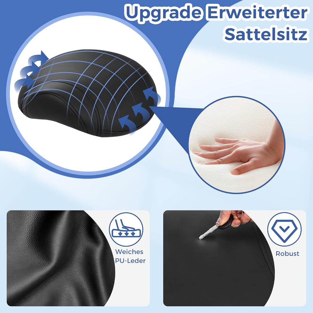 ANWBROAD Sattelhocker mit Rollen 360° Drehhocker Silent-Rollen höhenverstellbar Rollhocker bis 205 k