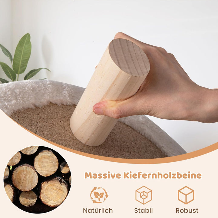 COSTWAY Katzensofa, Katzenbett erhöht, Katzencouch mit rundem Kissen, Rückenlehne & Holzbeinen, Katz