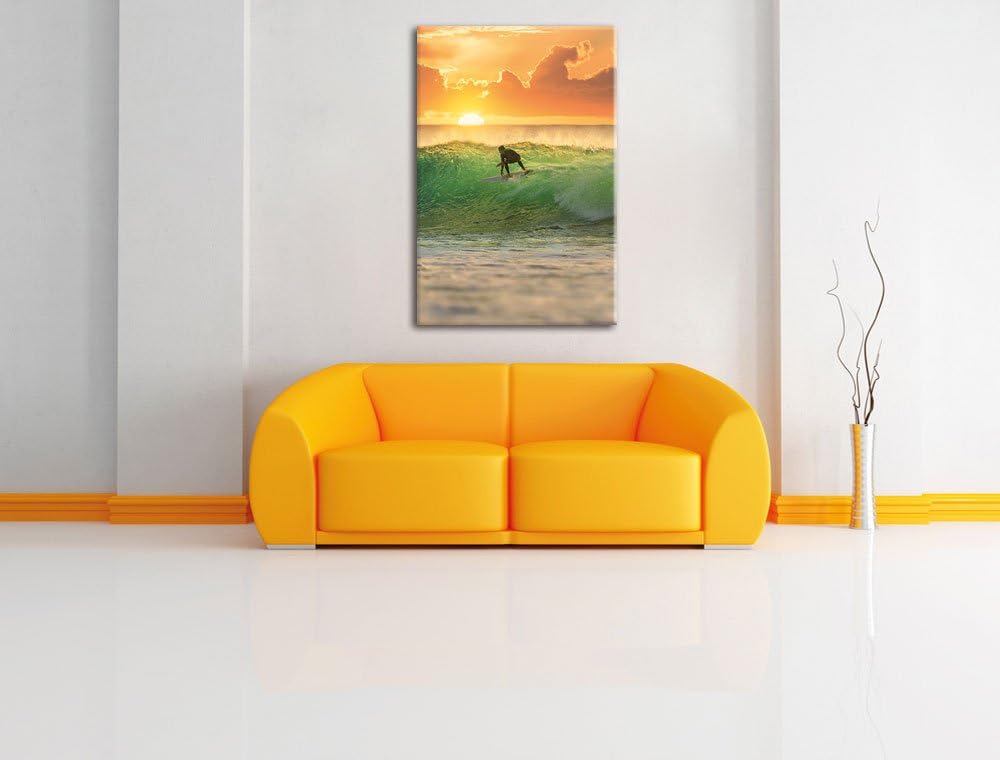 Pixxprint Surfen im Sonnenuntergang als Leinwandbild/Grösse: 100x70 / Wandbild/Kunstdruck/fertig bes
