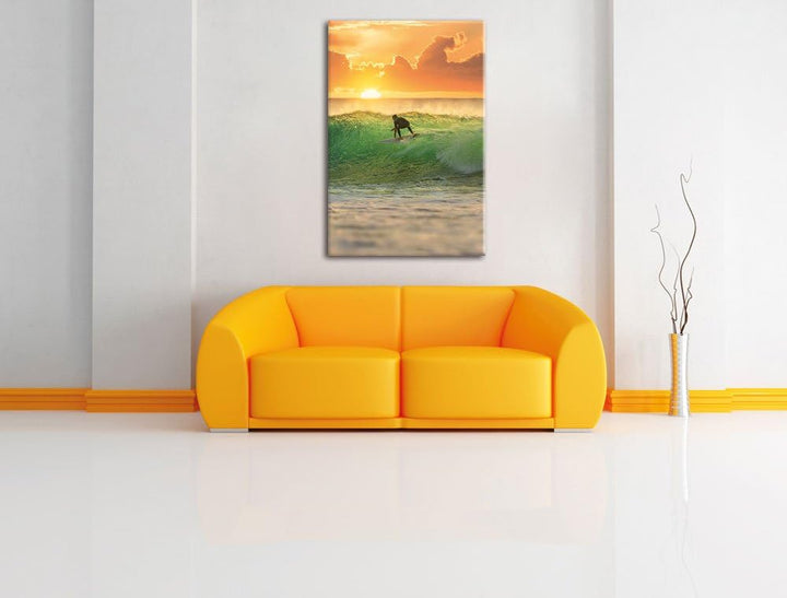 Pixxprint Surfen im Sonnenuntergang als Leinwandbild/Grösse: 100x70 / Wandbild/Kunstdruck/fertig bes