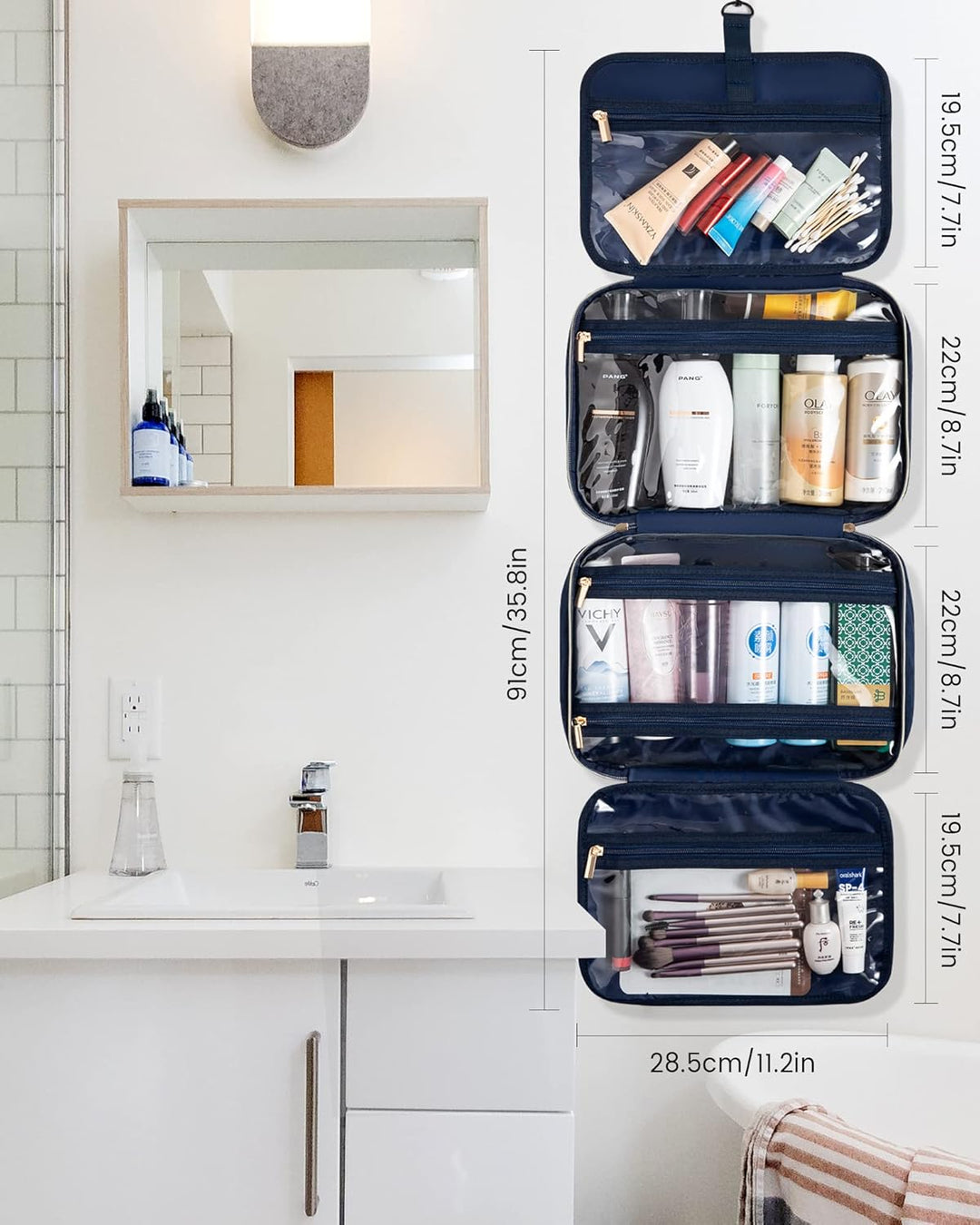 Kulturtasche Damen LOVEVOOK wasserdichte Kulturbeutel zum Aufhängen Faltbare Waschtasche Kosmetiktas