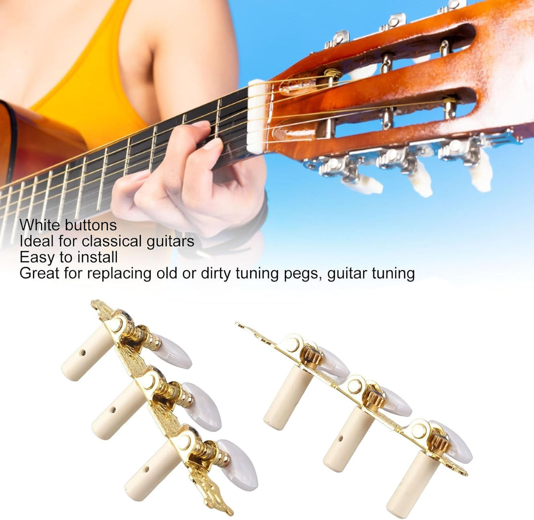 2 Stück Klassische Gitarren-Mechaniken Saiten-Stimmwirbel Schlüssel Stimmgeräte Set Weisser Knopf