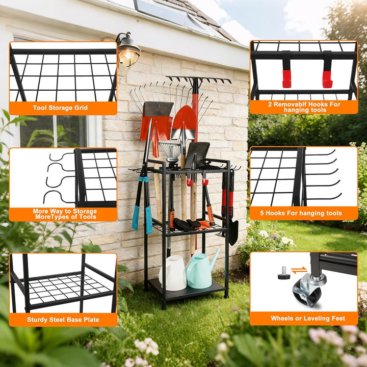 Gartengeräteständer mit 35 Schlitzen & 11 Haken,Schwerlast Kohlenstoffstahl Gartengeräte Organizer,G