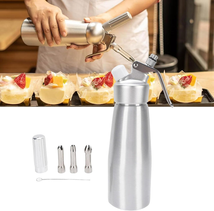 Fockety Professioneller Schlagsahne -Spender, 500 Ml Aluminiumcreme Whipper mit 3 Dekorationsdüsen u