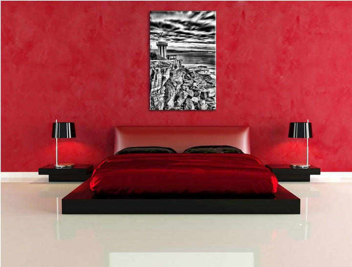 Monocrome, Leuchtturm, Format: 100x70 auf Leinwand, XXL riesige Bilder fertig gerahmt mit Keilrahmen