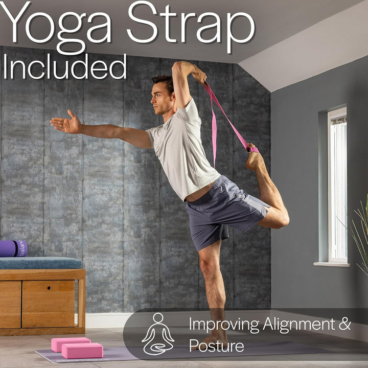 Core Balance Yoga Blocks im Doppelpack & GRATIS Yoga-Gurt, 2 STK. Eva Schaumstoff-Blöcke, robust & l